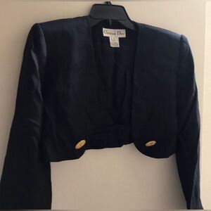 Vintage Christian Dior Black Cropped Blazer with Gold Accents